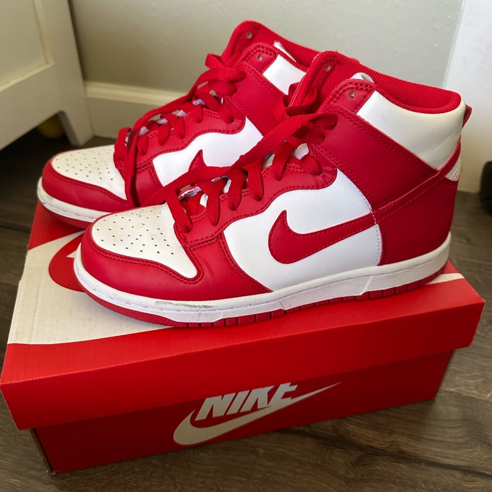 Nike Red and White High-Top Sneakers